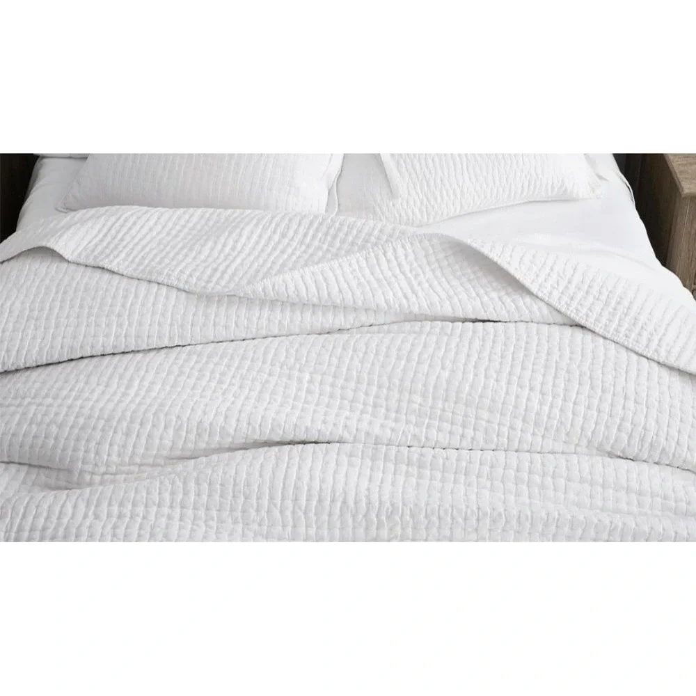 Pottery Barn White Pick-Stitch Channel Quilt Twin Bedding Cotton Textured
